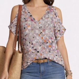 NWT | LUSH lilac purple ivory short sleeve blouse top XS